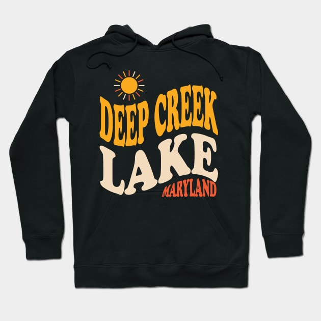 Deep Creek Lake State Park Maryland Retro Sunset Hoodie by PodDesignShop